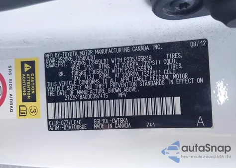 2013 Lexus Rx 350 z USA, uszkodzony, nr VIN 2T2ZK1BA0DC097415